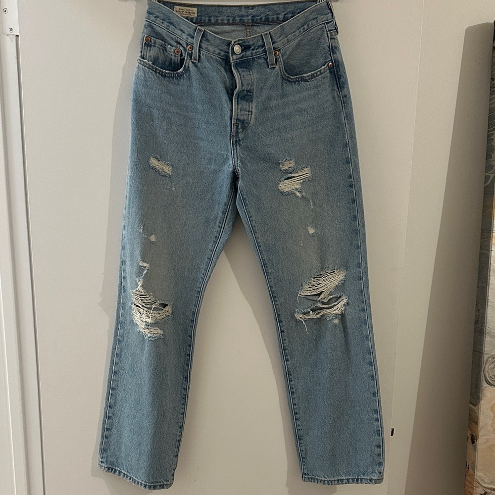 Levi's Light Blue Distressed Straight Leg Jeans